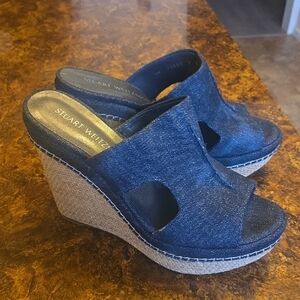 Stuart Weitzman Denim Blue Wedge Sandals